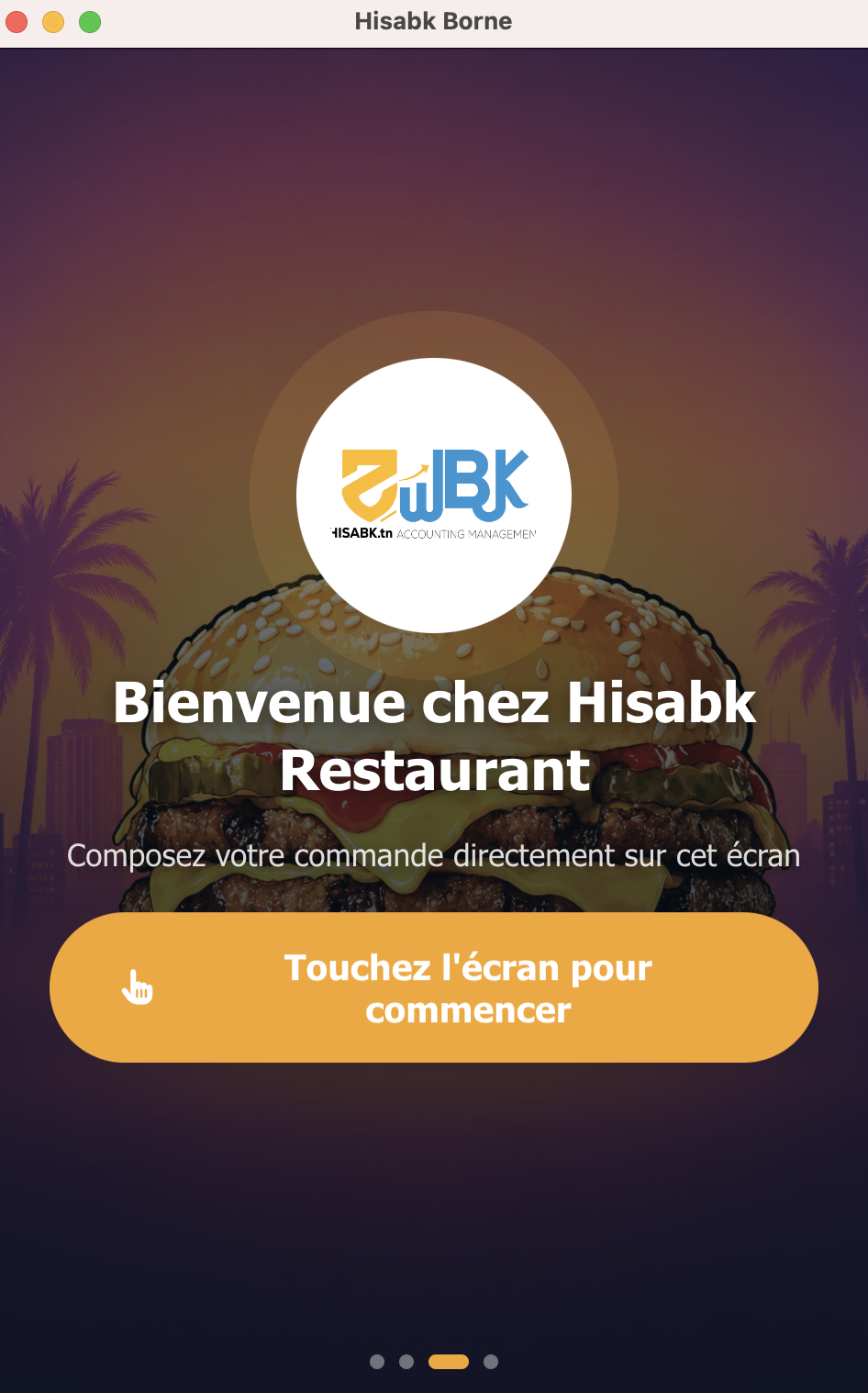 Écran d'accueil de la borne Hisabk
